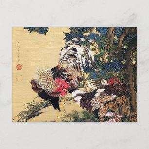Hahn, Henne und Hortensie von Ito Jakuchu Postkarte