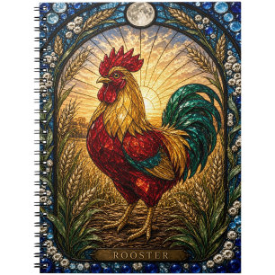 Hahn / Hühnerhof Morgendämmerung Illumina Buntglas Notizblock