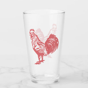 Hahn im Letterpress-Stil in Rot Glas