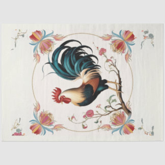 Hahn in Blüten Dekorpapier Seidenpapier