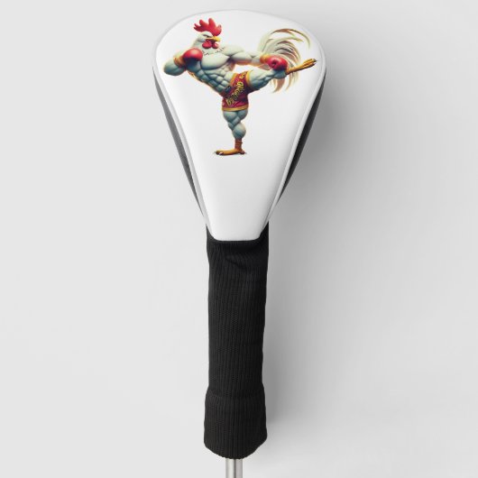 Hahn in Kampfsportpose aus Leder Golf Headcover (Vorderseite)