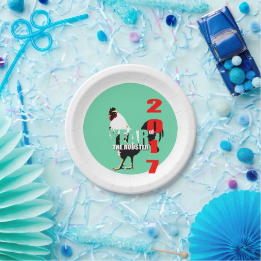 Hahn-Jahr 2017 im grünen Kreis-Pappteller Pappteller (Party)