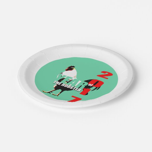 Hahn-Jahr 2017 im grünen Kreis-Pappteller Pappteller (Schrägansicht)