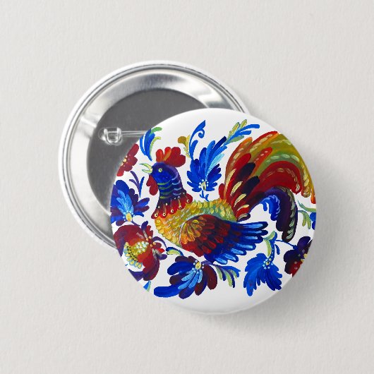Hahn Petrykivka Ukrainerkunst Button (Vorne & Hinten)