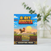 Hahn, Retro-8-Bit-Pixelkunst Postkarte (Stehend Vorderseite)