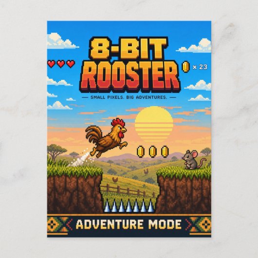 Hahn, Retro-8-Bit-Pixelkunst Postkarte (Vorderseite)