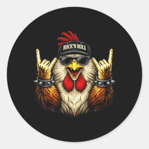 Hahn Rock On Musik Heavy Metal Lustige Geschenke M Runder Aufkleber