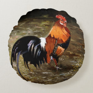Hahn/Rooster/Gallisch Rundes Kissen