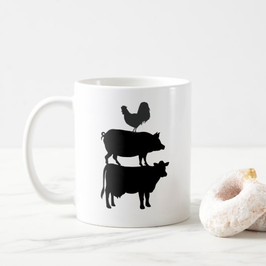 Hahn Schwein Kuh Stall Bauernhof Kaffeetasse (Mit Donut)