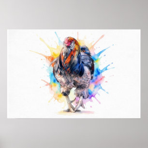 Hahn-Splash-Art-Farm-Kunstposter-Druck Poster