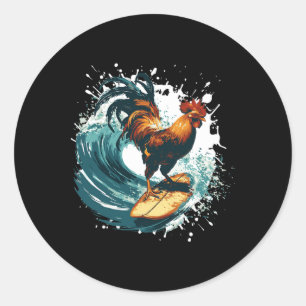 Hahn Surfing Tier Sport Surfer Runder Aufkleber