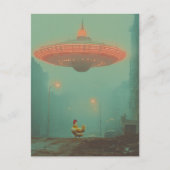 Hahn und ein UFO Postkarte (Vorderseite)