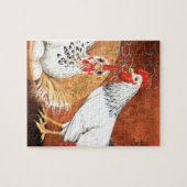 Hahn und Henne mit Eiern auf dem Nest handgemalt Puzzle (Horizontal)