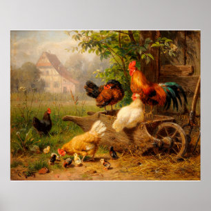 Hahn und Hennen Carl Jutz Digitale Bearbeitung Poster