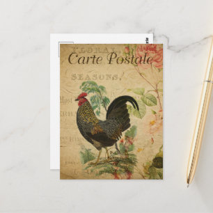 Hahn Vintage Floral Französisch Postkarte