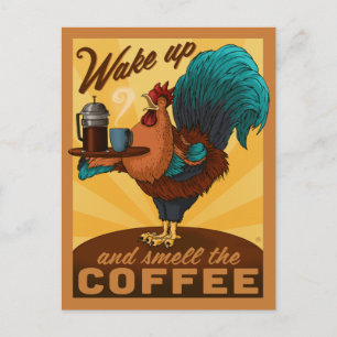 Hahn - Wach auf und riech den Kaffee Postkarte