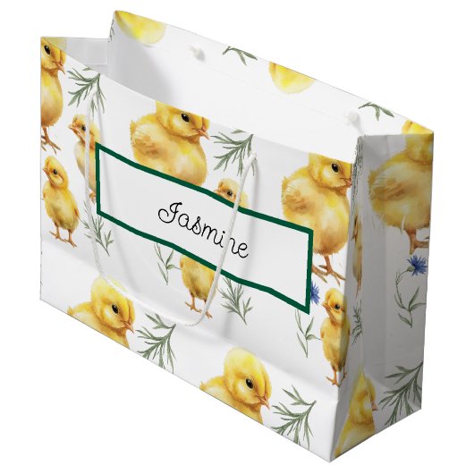 Hähnchen 1. Geburtstag Bauerntier Geburtstag Große Geschenktüte (Vorderseite Schrägansicht)
