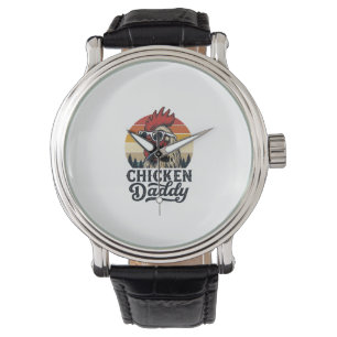 Hähnchen-Daddy-Hahn Vintage-Sonnenuntergang-Vektor Armbanduhr