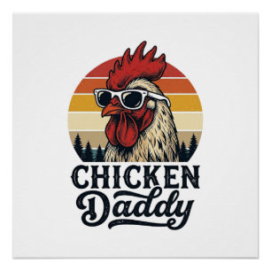 Hähnchen-Daddy-Hahn Vintage-Sonnenuntergang-Vektor Poster