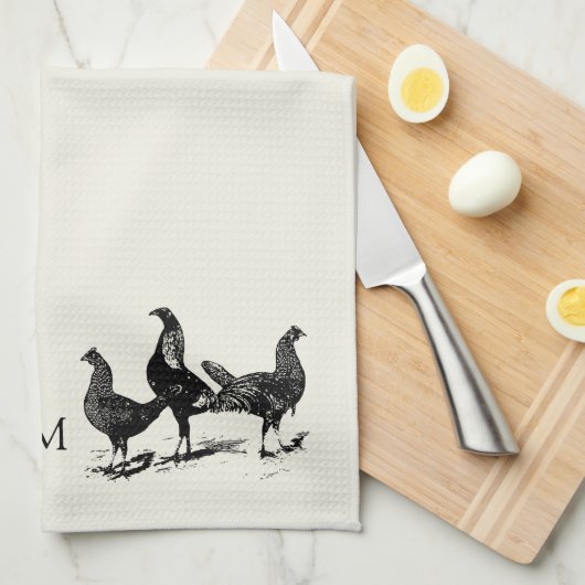 Hähnchen im Landhausstil mit Monogramm Geschirrtuch (Viertel Falte)