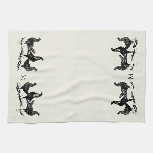 Hähnchen im Landhausstil mit Monogramm Geschirrtuch (Horizontal)