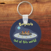 Hähnchen in fliegenden Untertassen Cartoon Schlüss Schlüsselanhänger (Vorderseite)