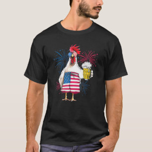 Hähnchen Jubel Bier Amerikanische Flagge Feuerwerk T-Shirt