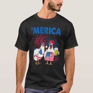 Hähnchen Merica Amerikanische Flagge Huhn Bier 4. T-Shirt