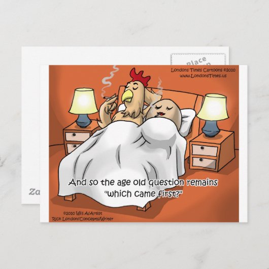 Hähnchen oder Ei kam 1. Funny Gifts & T-Shirts Postkarte (Vorne/Hinten)