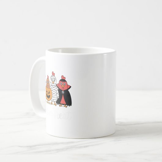 Hähnchen oder Leckereien Halloween Kaffeetasse (Vorderseite Links)