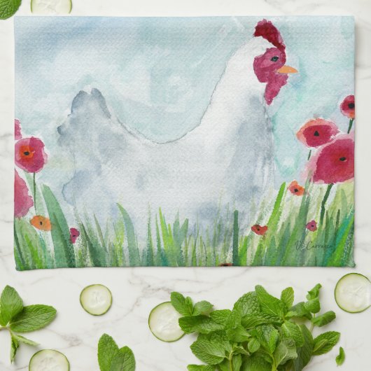 Hähnchen und Blume Geschirrtuch (Gefaltet)