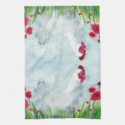 Hähnchen und Blume Geschirrtuch (Vertikal)