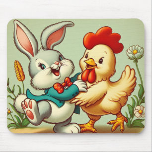 Hähnchen und Kaninchen aus niedlichem, Vintagem Ca Mousepad