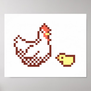 Hähnchen und Kick Pixel Art Poster