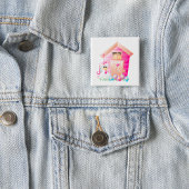 Hähnchen und Pink Hen House mit Blume Button