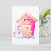 Hähnchen und Pink Hen House mit Blume Einladung