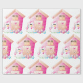Hähnchen und Pink Hen House mit Blume Geschenkpapier (Flach)