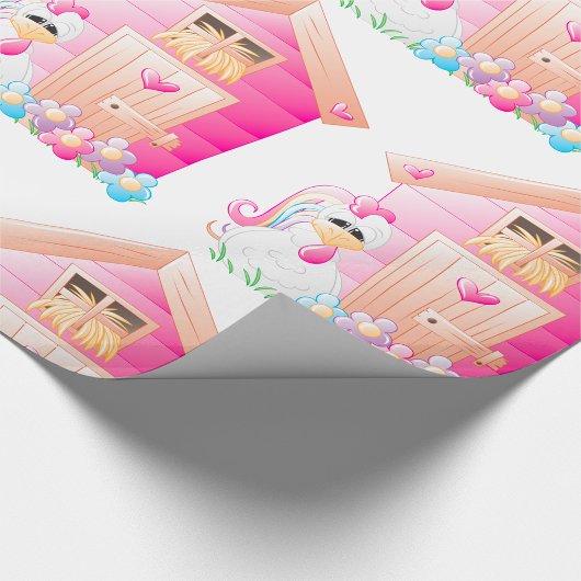 Hähnchen und Pink Hen House mit Blume Geschenkpapier