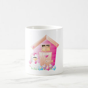 Hähnchen und Pink Hen House mit Blume Kaffeetasse