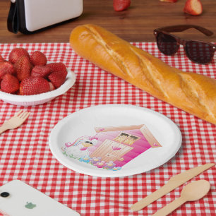 Hähnchen und Pink Hen House mit Blume Pappteller