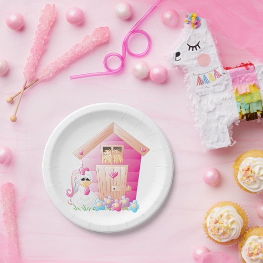 Hähnchen und Pink Hen House mit Blume Pappteller (Party)