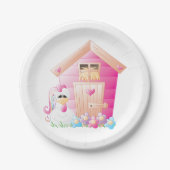 Hähnchen und Pink Hen House mit Blume Pappteller (Vorderseite)
