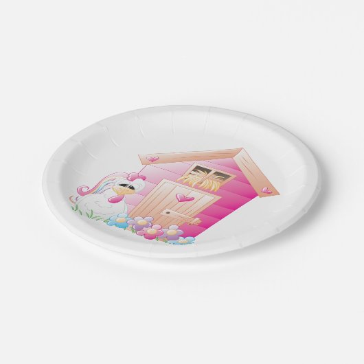 Hähnchen und Pink Hen House mit Blume Pappteller (Schrägansicht)