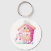 Hähnchen und Pink Hen House mit Blume Schlüsselanhänger (Vorderseite)
