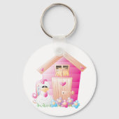 Hähnchen und Pink Hen House mit Blume Schlüsselanhänger (Rückseite)