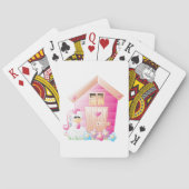 Hähnchen und Pink Hen House mit Blume Spielkarten (Rückseite)