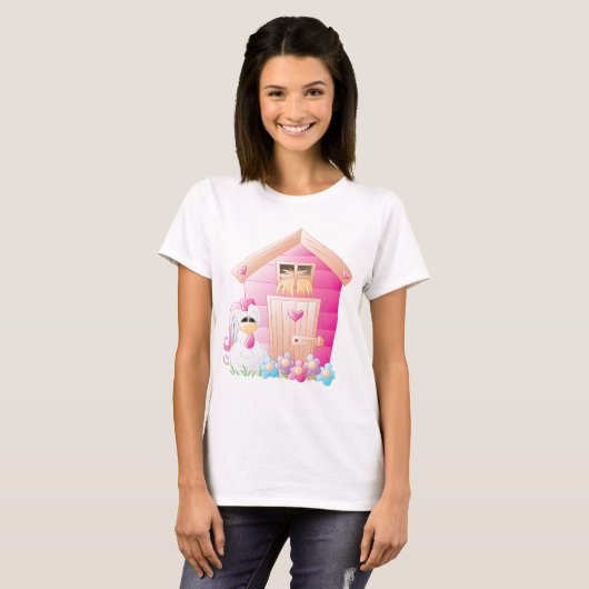 Hähnchen und Pink Hen House mit Blume T-Shirt (Vorne ganz)