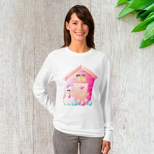 Hähnchen und Pink Hen House mit Blume T-Shirt