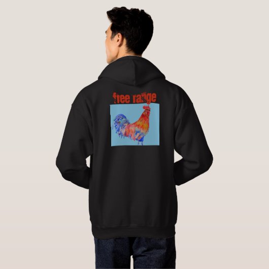 Hähnchen-Wasserfarbenrooster-Hähnchen Hoodie (Schwarz voll)