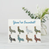 Hähnchenbauernhof mit farbigen Mustern Einladung (Stehend Vorderseite)